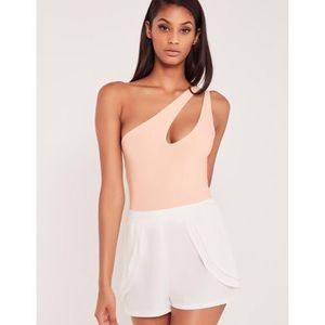 missguided One Shoulder Cut Out Bodysuit Nude